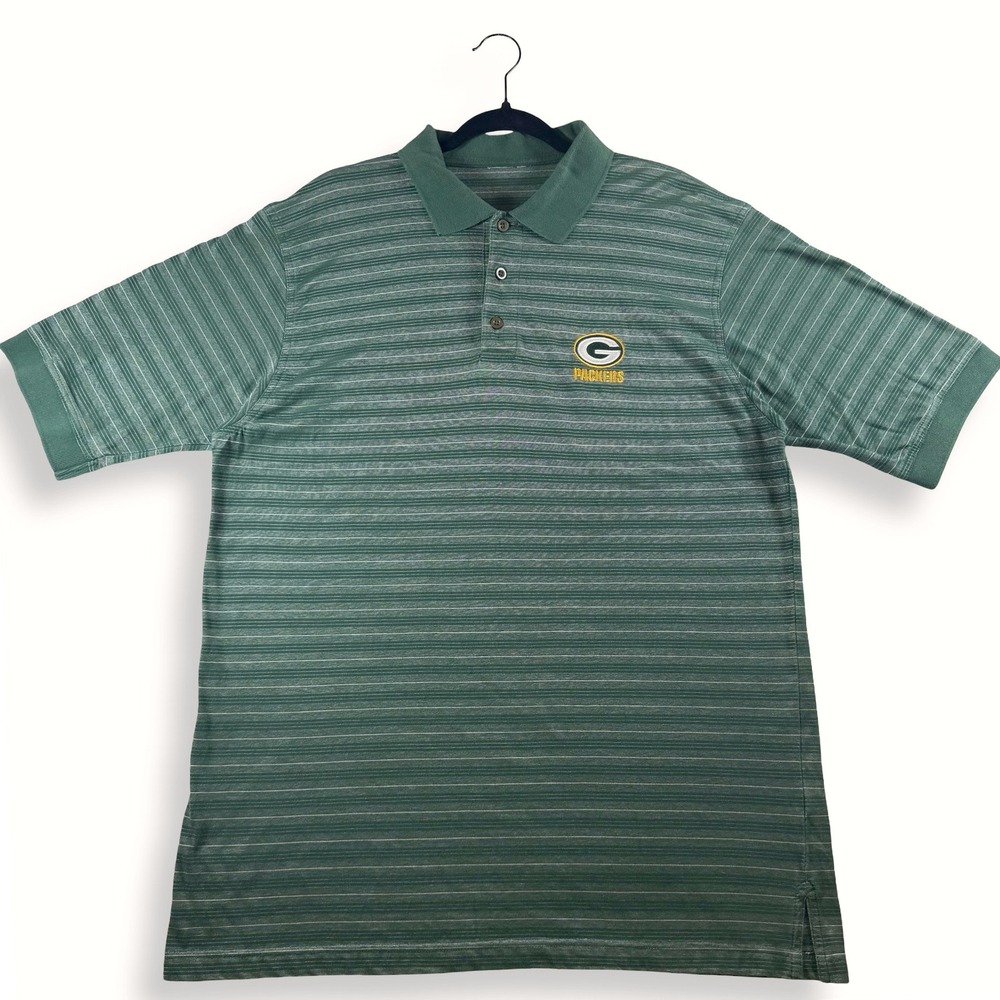 Vintage 2003 Green Bay Packers NFL Striped Polo Shirt Mens XL Embroidered Logo